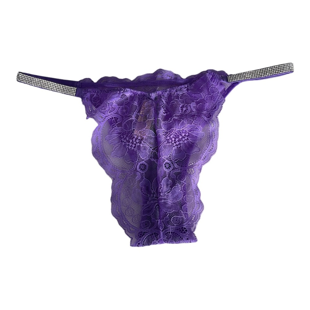 VICTORIA’S SECRET Women’s Lace Bikini Cut Rhinestone Strap Panties in Lavender - Picture 3 of 3